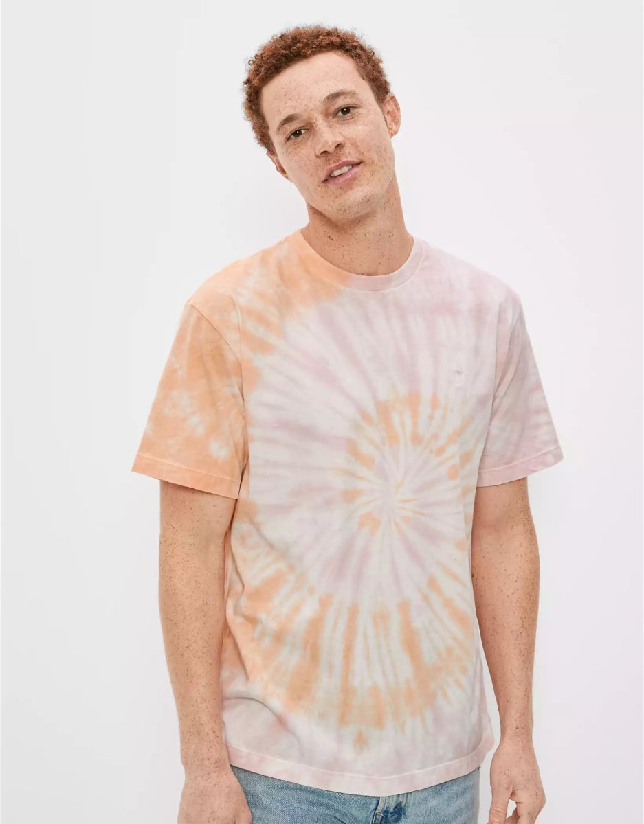 T Shirts American Eagle AE Super Soft Tie-Dye Orange Homme | VXB-23037394